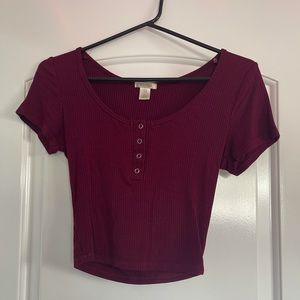 Tillys Maroon Basic Button up Crop Top
